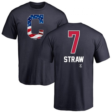 Youth Cleveland Guardians Myles Straw ＃7 Name and Number Banner Wave T-Shirt - Navy