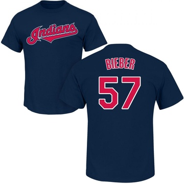 Youth Cleveland Guardians Shane Bieber ＃57 Roster Name & Number T-Shirt - Navy