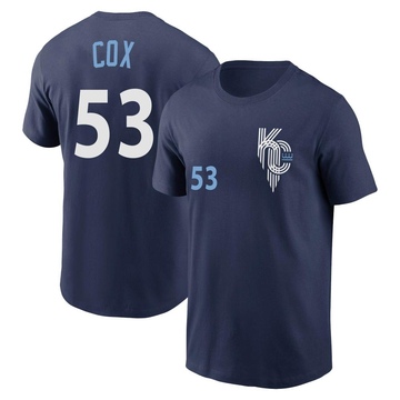 Youth Kansas City Royals Austin Cox ＃53 2022 City Connect Name & Number T-Shirt - Navy