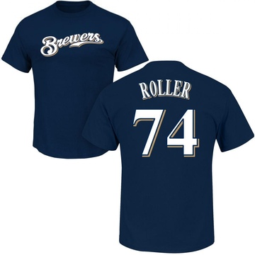 Youth Milwaukee Brewers Chris Roller ＃74 Roster Name & Number T-Shirt - Navy