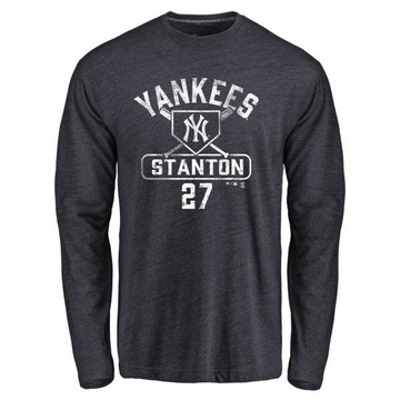 Youth New York Yankees Giancarlo Stanton ＃27 Base Runner Long Sleeve T-Shirt - Navy