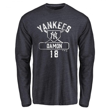 Youth New York Yankees Johnny Damon ＃18 Base Runner Long Sleeve T-Shirt - Navy
