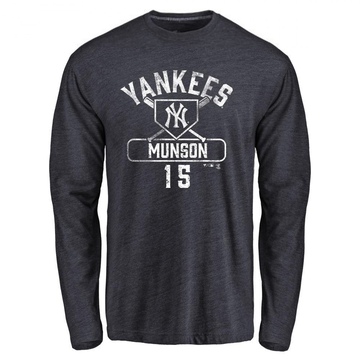Youth New York Yankees Thurman Munson ＃15 Base Runner Long Sleeve T-Shirt - Navy